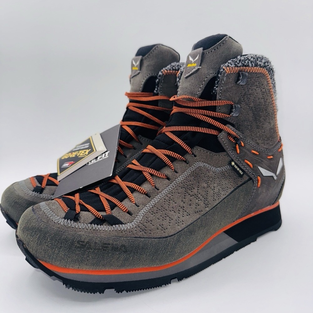 Salewa MTN Trainer 2 GTX Boots Men's Size 9.5 Gray Orange Leather Wool Goretex